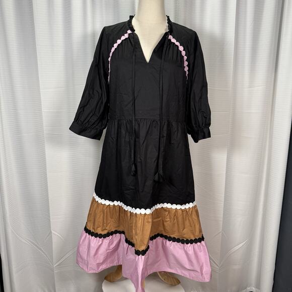 Crosby by Mollie Burch Colorblock Talulah Midi Dress Women's Size Medium Black - Picture 2 of 11